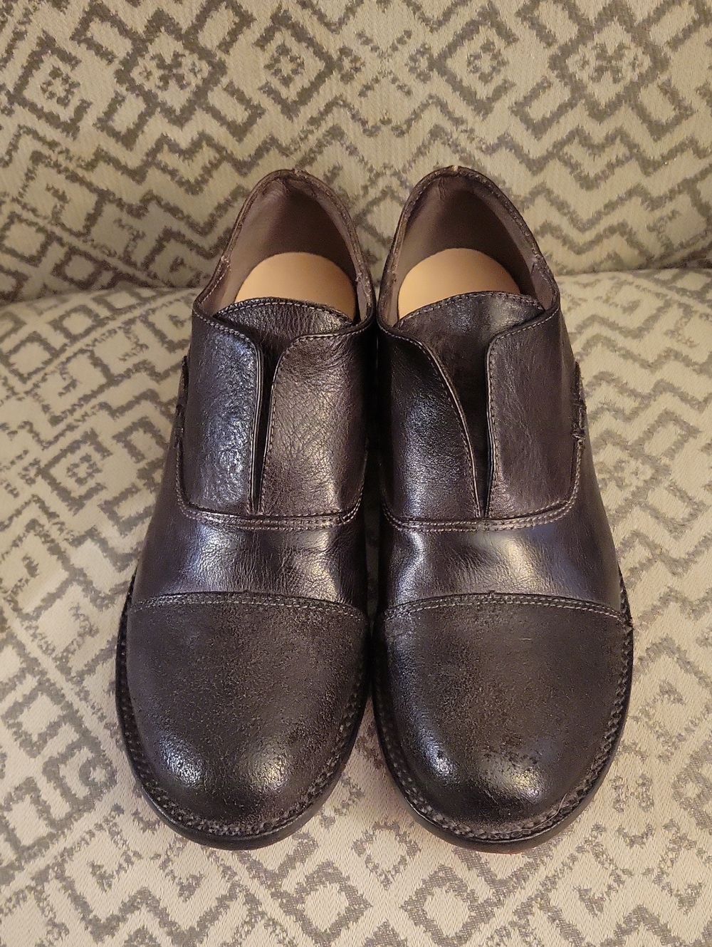 Bed|Stu Rose Black Loafers Driving Shoes Leather Suede in Graphito Dip Dye 7.5M - Picture 4 of 8